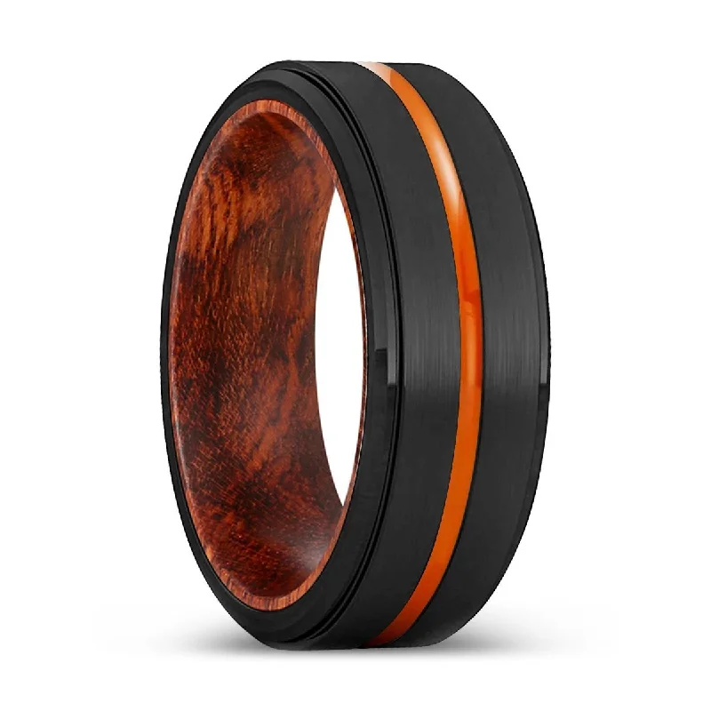 fine jewelry rings for women-KITCHENER | Snake Wood, Black Tungsten Ring, Orange Groove, Stepped Edge