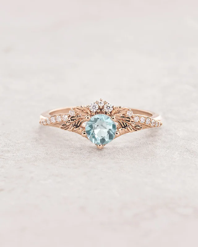 designer platinum engagement rings for women-Aquamarine and diamonds engagement ring / Amelia