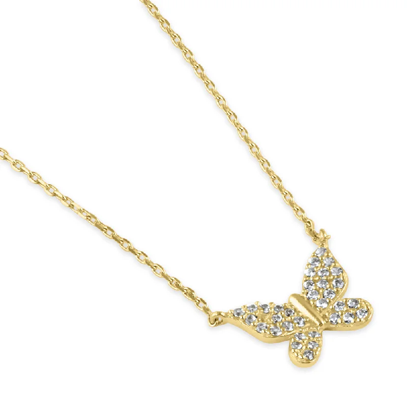 elegant crystal necklaces for women-Solid 14K Gold Social Butterfly CZ Necklace