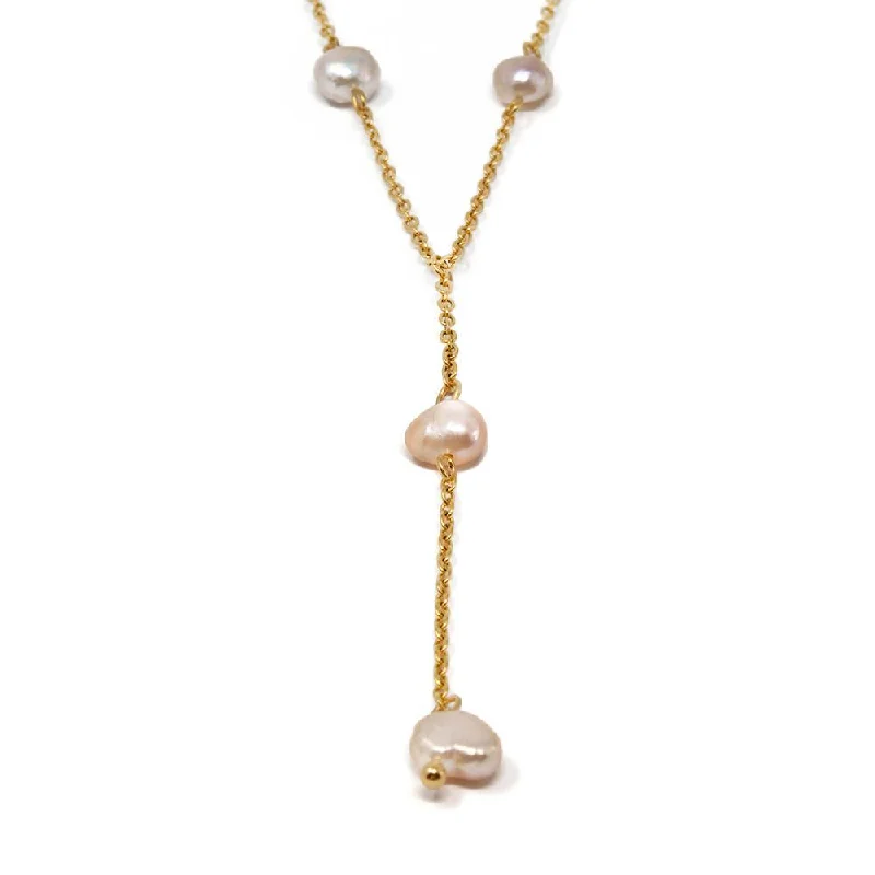 beautiful necklaces for women-Stainless Steel Pearl Station Necklace Gold Plated