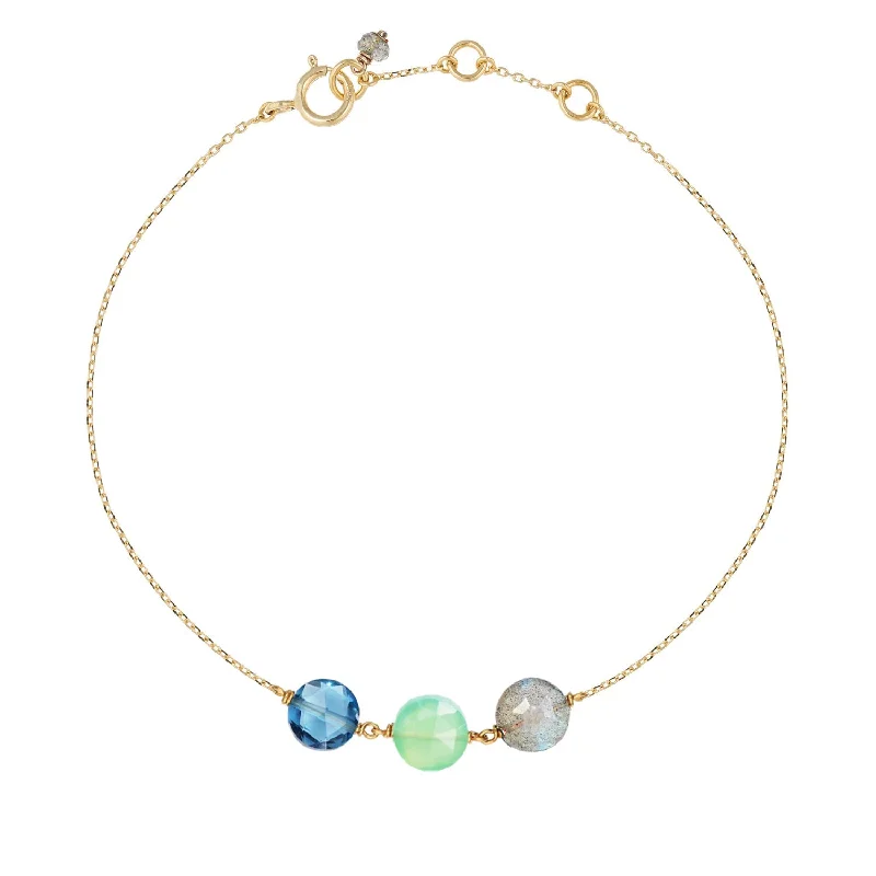 stacking bracelets for women-Trio Pastille Bracelet Chrysoprase,Labradorite, Blue Topaz -18k Gold