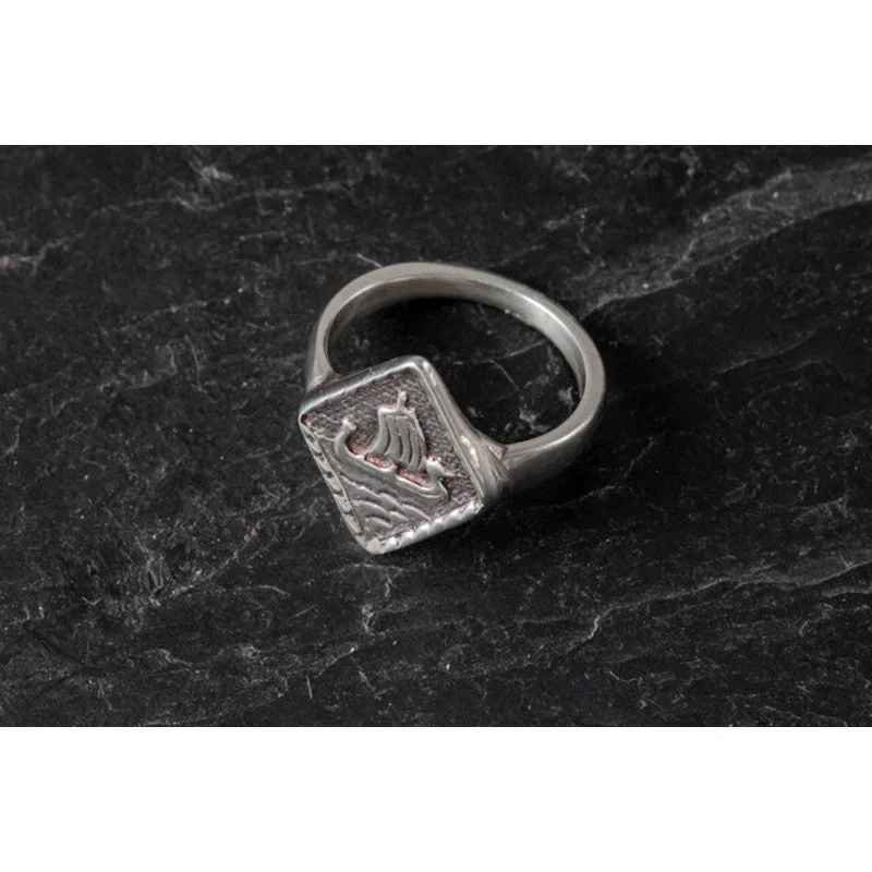 fashion gemstone rings for women-Viking Galley Sterling Silver Ring - R40