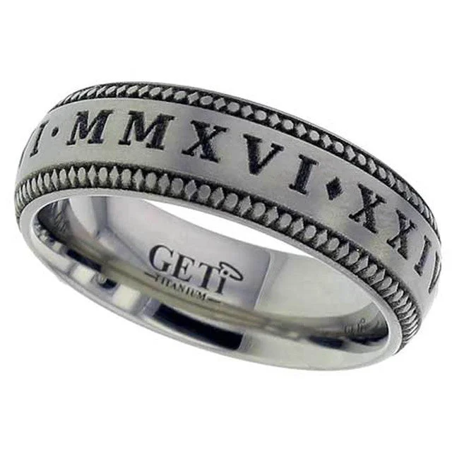 unique gemstone rings for women-Titanium Roman Numeral Ring - 2204RN-VIN1