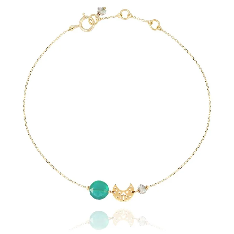 engraved bracelets for women-Pastille Moon Bracelet Green Agate - 18k Gold