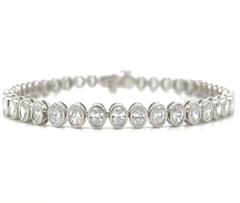 cuff bracelet sets for women-14ct White Gold 5.01ct Oval Bezel Laboratory Grown Diamond Tennis Bracelet