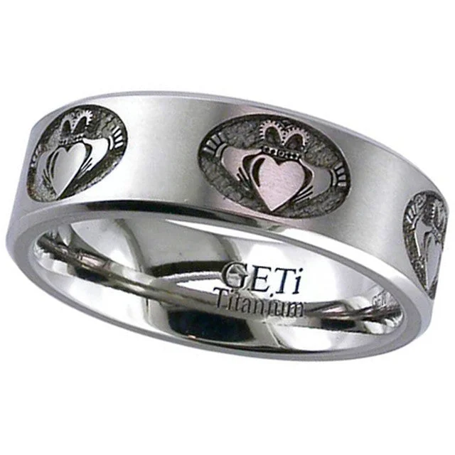 elegant promise rings for women-Titanium Carved Claddagh Ring - 2226CH-CLADDAGH2