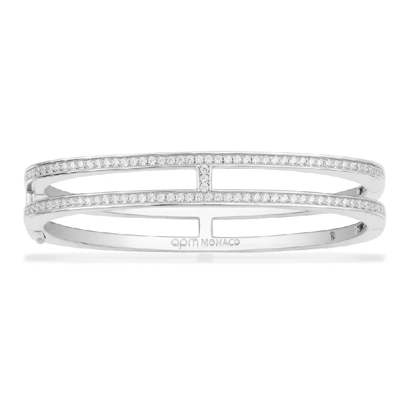 wedding bangles for women-Dainty Double Line Pavé Bangle