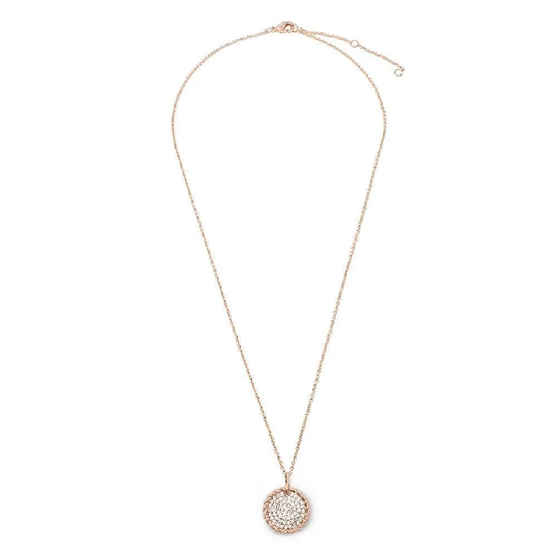 crystal pendant necklaces for women-Rose Gold Plated Necklace With Rope Edge Circle Cubic Zirconia Pendant