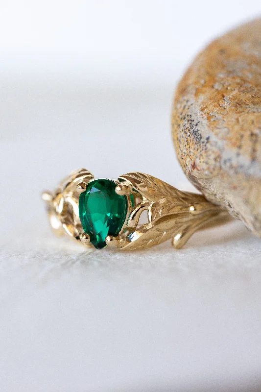 sparkling engagement rings for women-Lab emerald ring, engagement ring for woman / Wisteria