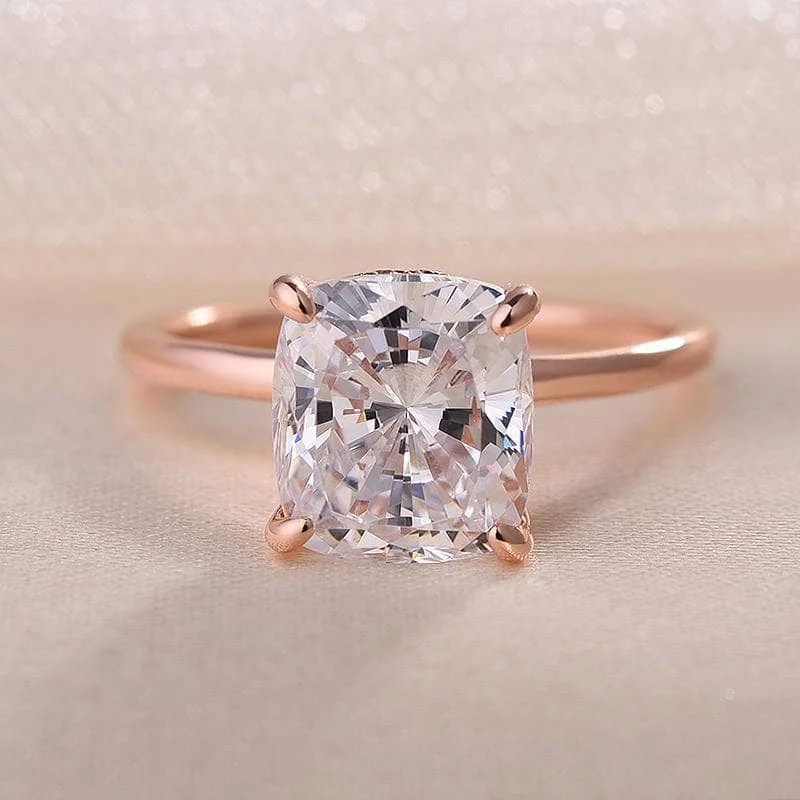 contemporary engagement rings for women-Rose Gold 3.0 Carat Cushion Cut Engagement Ring