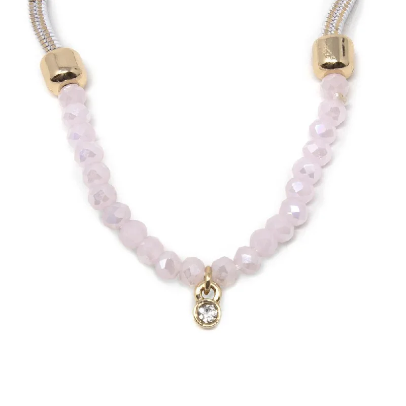 vintage gold necklaces for women-Liquid Metal Necklace with Pink Glass Beads Gold/White