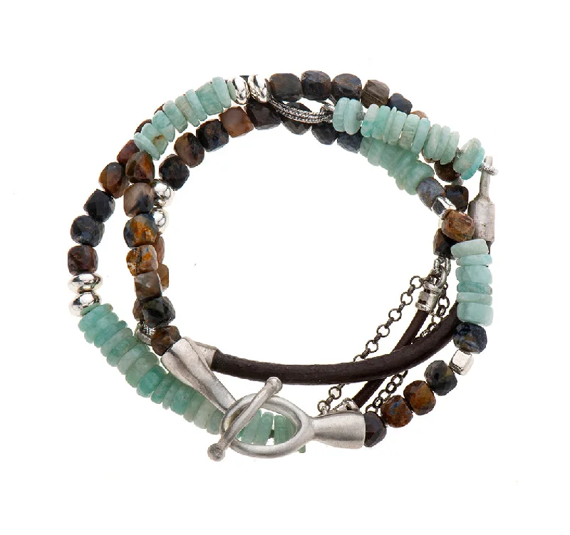 simple gemstone bracelets for women-Nava Zahavi Sterling Silver Aquamarine and Agat Bracelet