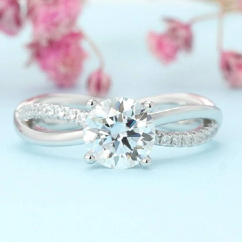 classic engagement rings for women-1.0 Ct Round Cut Diamond Halo Twist Band Engagement Ring