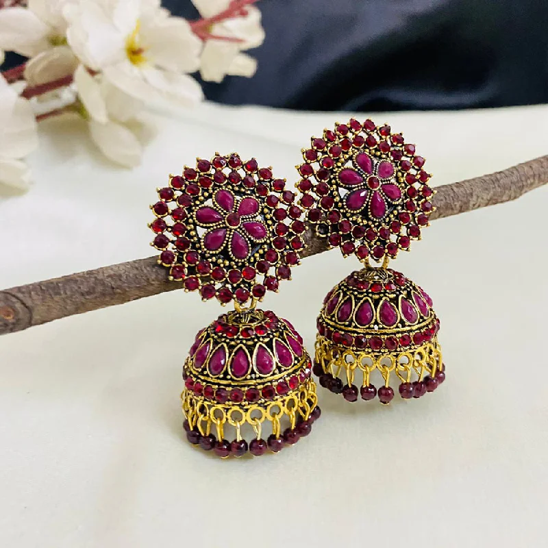 gold-plated earrings for women-Subhag Alankar Maroon Attractive Kundan earrings For Girls and Women