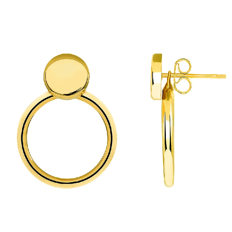 wedding earrings for women-14k Yellow Gold Simple Circle Hoop Dangle Drop Earrings with Friction Back