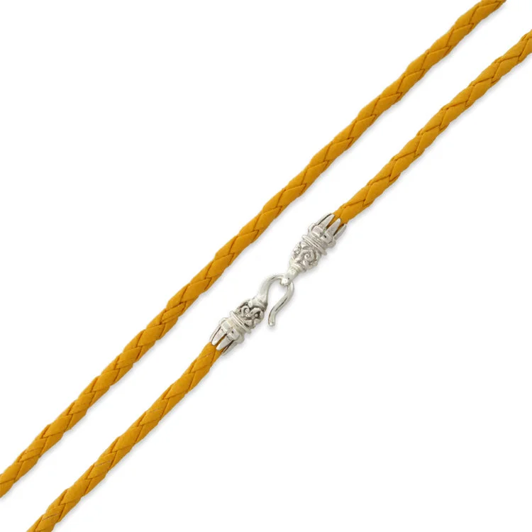 pendant necklaces with diamonds for women-16" Yellow Braided Leatherette Necklace 4mm w/ Silver Plated Bali Lock