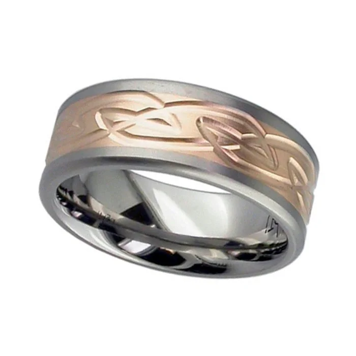 statement wedding rings for women-Celtic Titanium And 18ct Rose Gold Ring - T121-18R