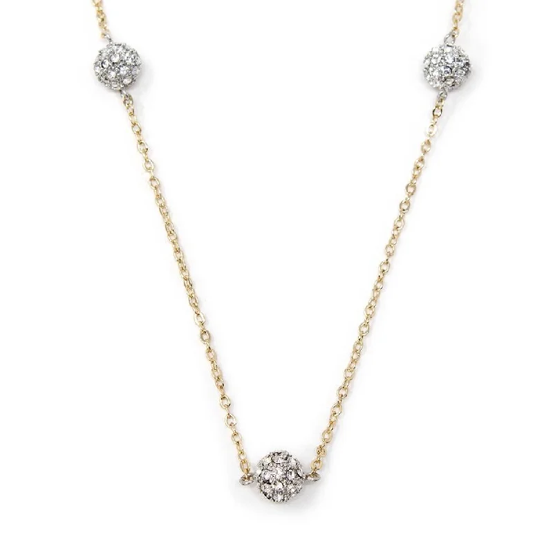 statement necklaces for women-36 Inch CZ Pave Ball Necklace Gold Plated