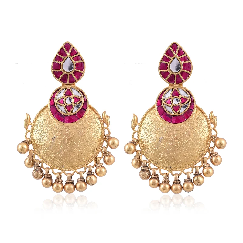 diamond hoop earrings for women-Silver Mountain Silver gold plated Kundan work earring