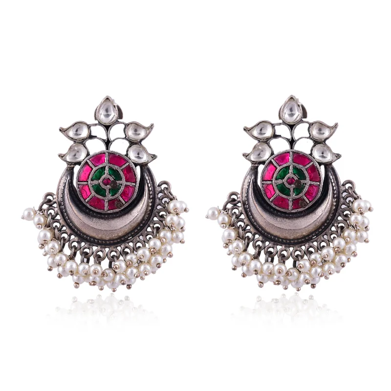 high-end earrings for women-Silver Mountain Silver Kundan Pearl Drops Earring