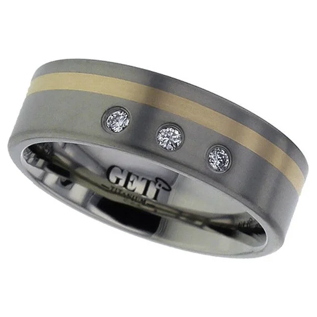 stackable silver rings for women-Titanium And Diamond Ring With Rose Gold Inlay - 2208DS3X3PNT-18KR