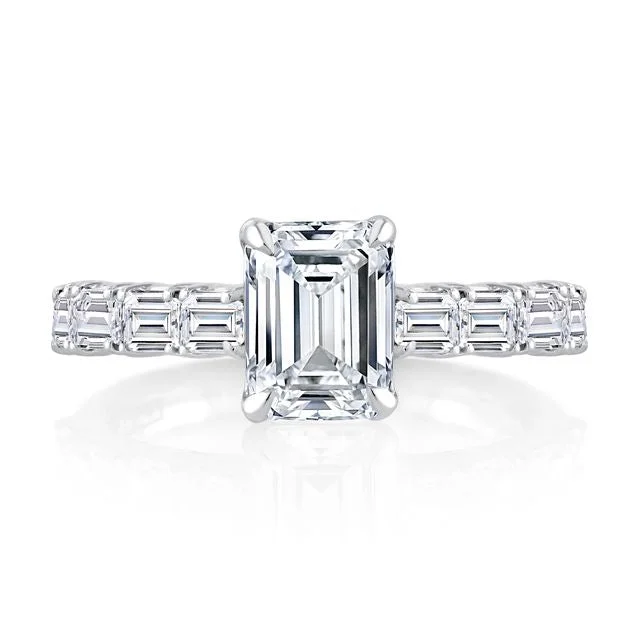 unique diamond engagement rings for women-A.Jaffe Engagement Rings Emerald Cut Diamond Engagement Ring with East West Emerald Diamond Accents Band MECEC2822/320