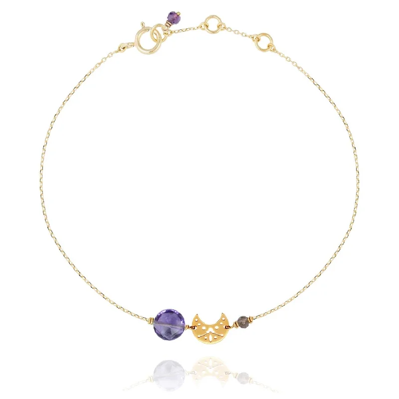 luxury charm bracelets for women-Pastille Moon Bracelet Amethyst - 18k Gold