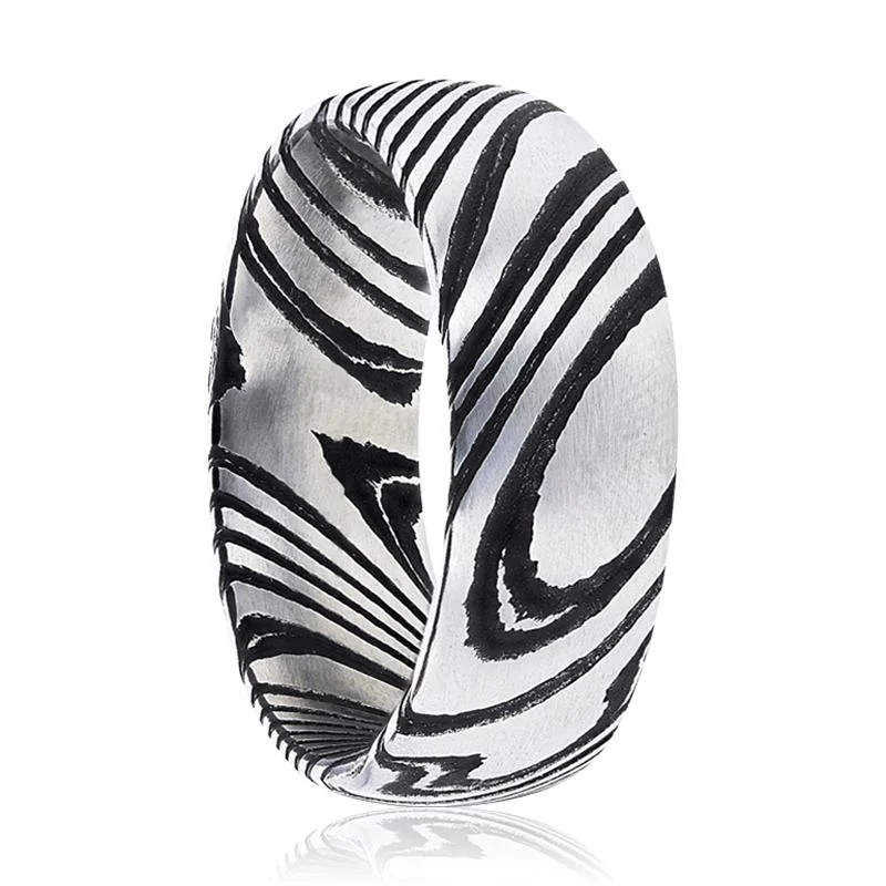 statement wedding rings for women-EUDON | Black & Grey Damascus Steel A Vivid Etched Design