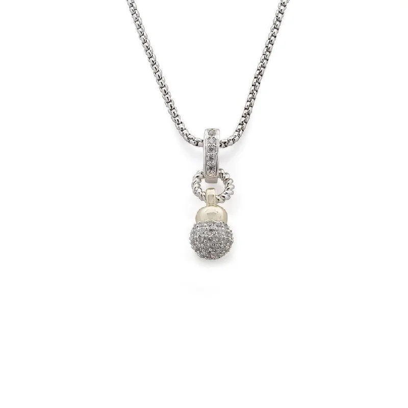 fashion necklaces for women-Two Tone CZ Pave Ball Pendant Necklace