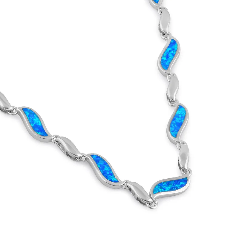 floral necklaces for women-Sterling Silver Blue Opal Wave Necklace