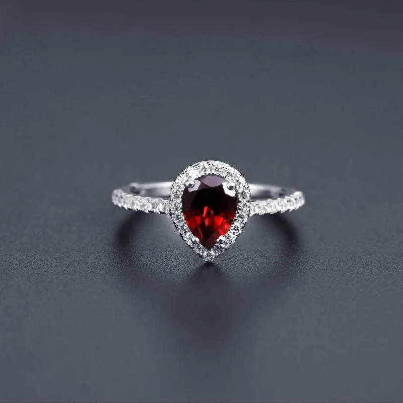 bridal engagement rings for women-1.36Ct Natural Pear Cut Red Garnet Ring