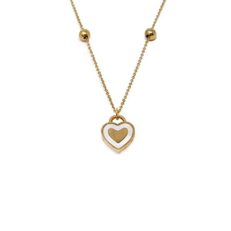 ruby necklaces for women-Stainless Steel MOP Heart Necklace Gold Pl