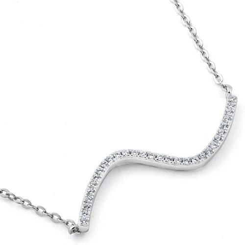 fashion gemstone necklaces for women-Sterling Silver Wavy CZ Necklace