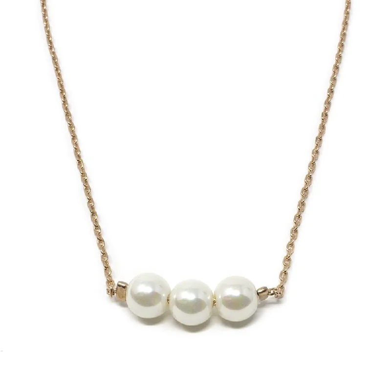 luxury necklaces for women-Necklace Three Pearl Station Gold Tone