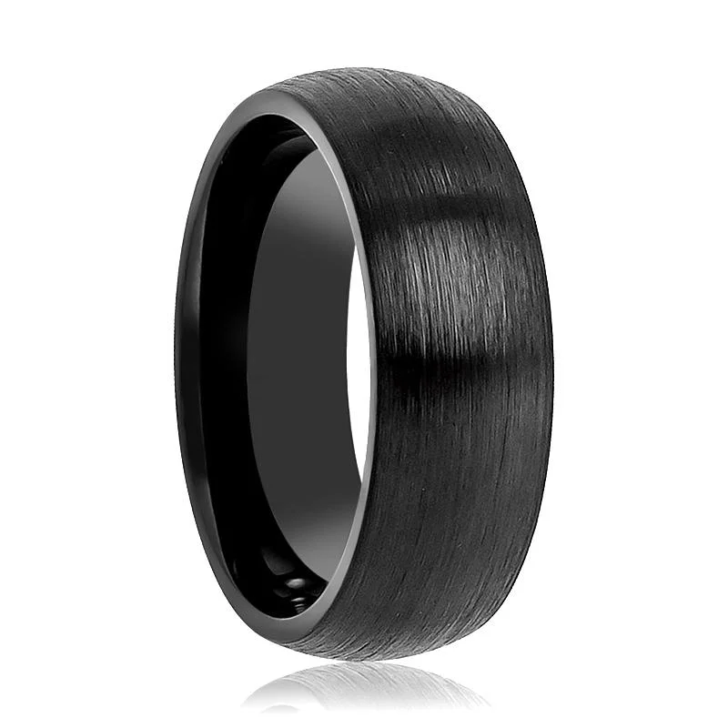 sparkling diamond rings for women-Tungsten Black Brushed Couple Matching Ring with Domed Edges - For Men and Women - 2MM - 12MM