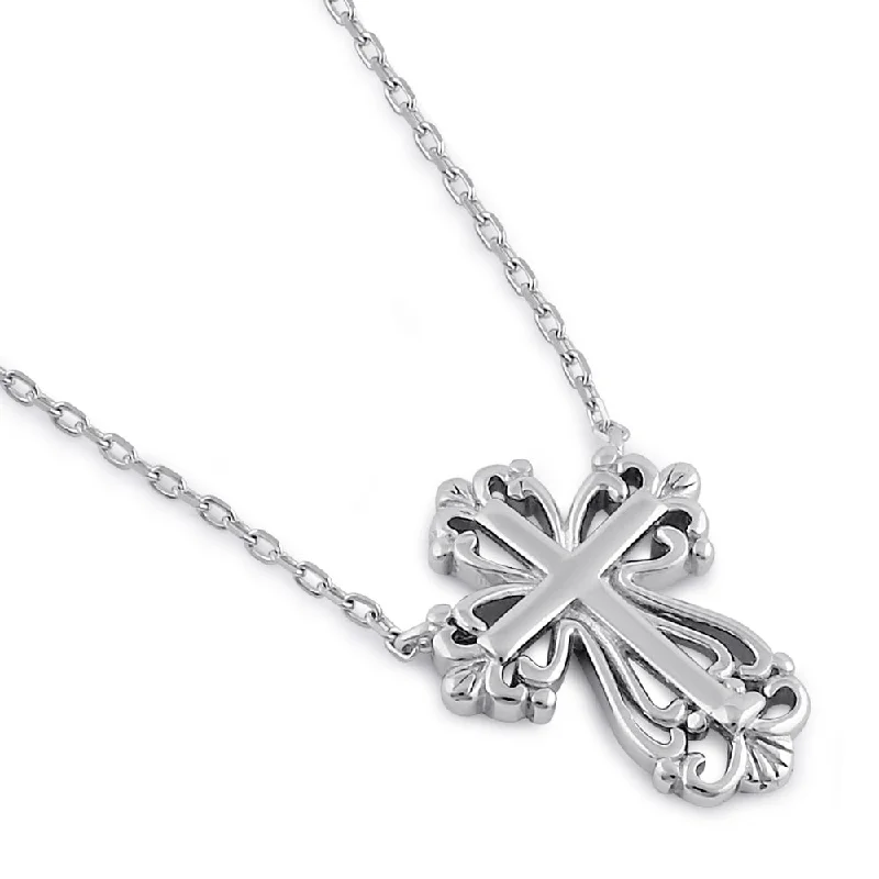 stylish chain necklaces for women-Sterling Silver Vintage Cross Necklace