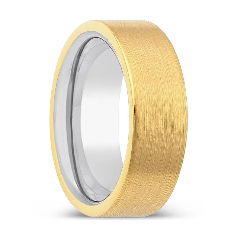 wedding rings for women-DOMBURTON | Silver Ring, Gold Tungsten Ring, Brushed, Flat