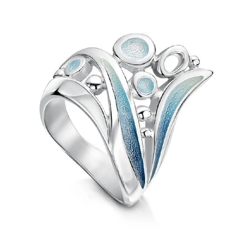 promise rings for women-Arctic Stream Sterling Silver And Enamel Ring - ERX268-ARCBL