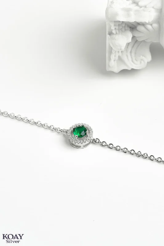 luxury bracelets for women-Circle Zircon Green Bracelet