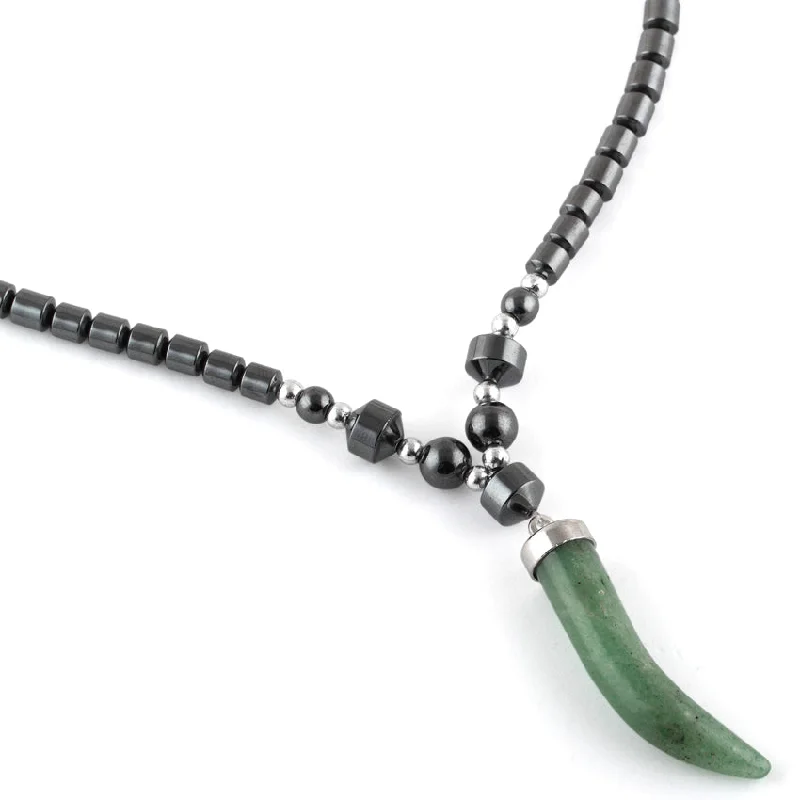 personalized charm necklaces for women-18" Green Aventurine Tooth Hematite Necklace