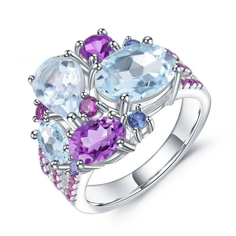 engagement rings with emeralds for women-Natural Sky Blue Topaz Amethyst Candy Ring