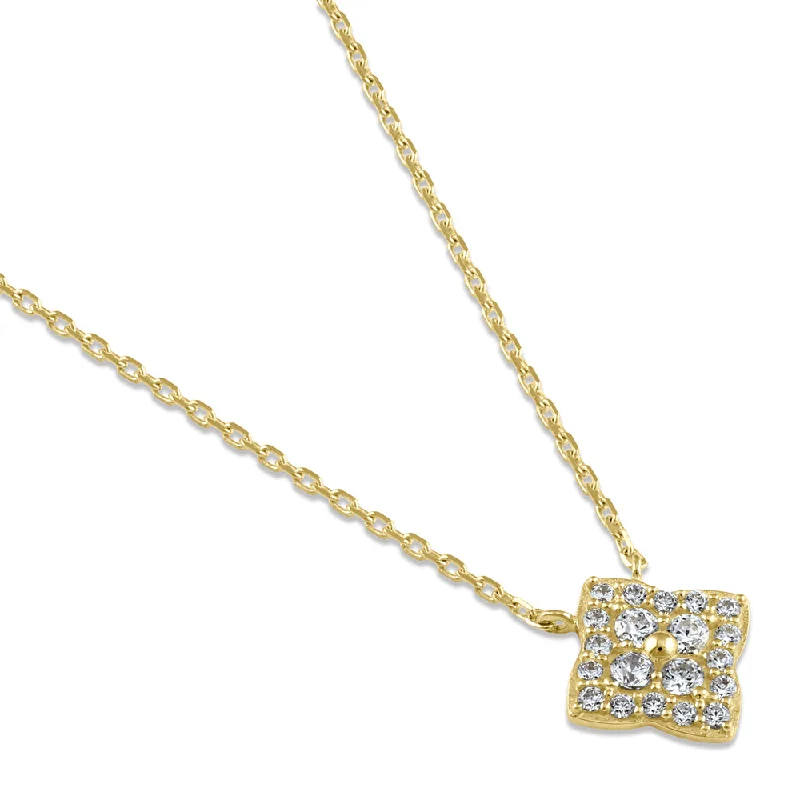 gold heart necklaces for women-Solid 14K Gold 4 Leaf Clover CZ Necklace