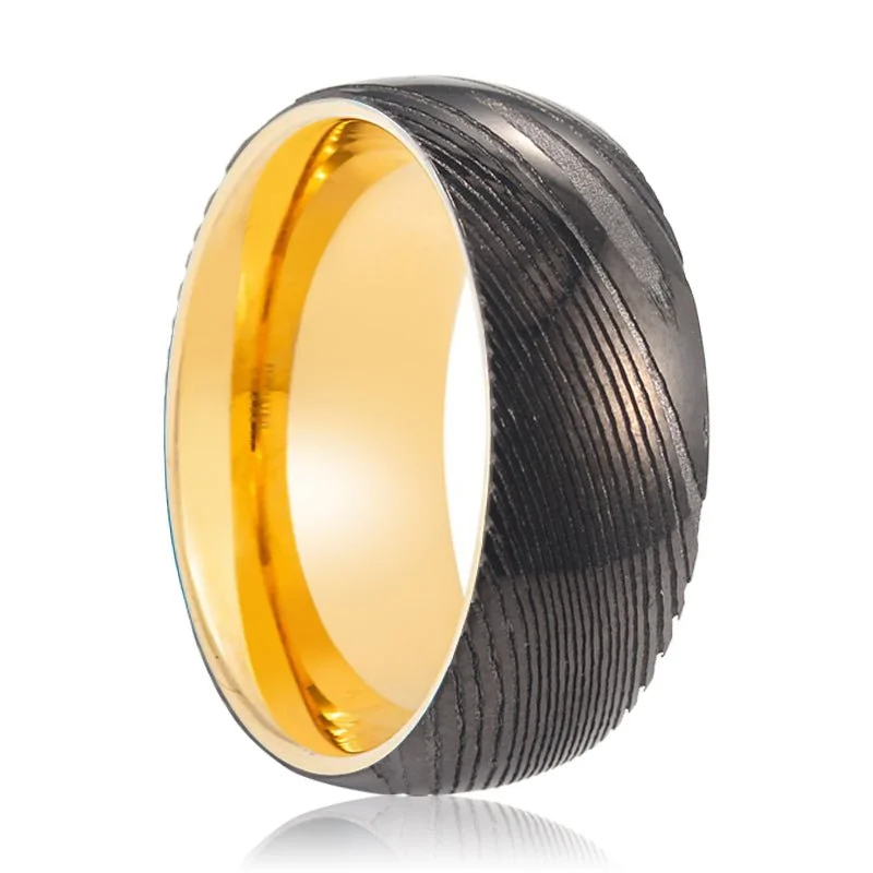 gold rings for women-GATSBY | Gold Ring, Gunmetal Damascus Steel Ring, Domed