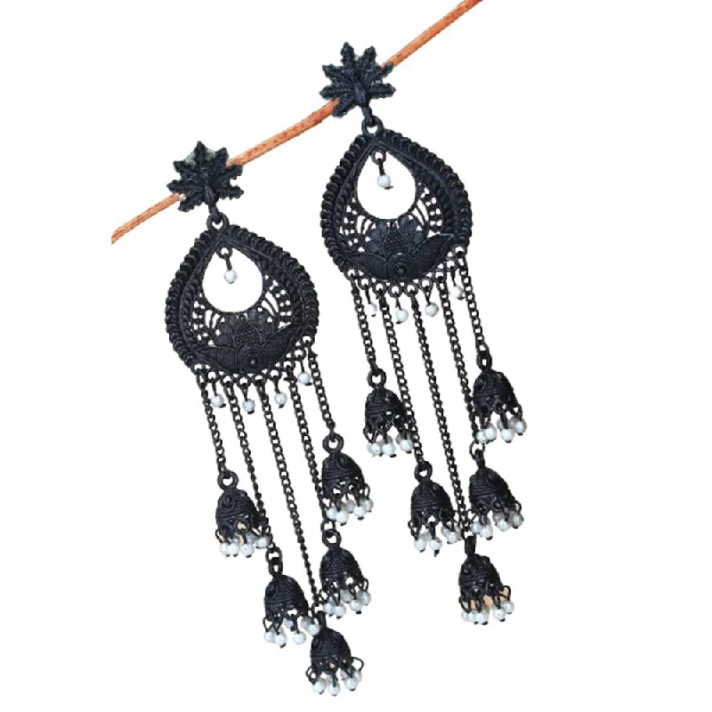 modern earrings for women-Mahavir Black Plated Beads Earrings