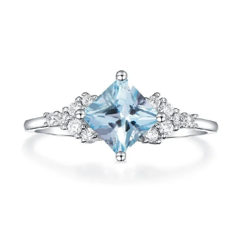 simple solitaire engagement rings for women-Nano Sky Blue Topaz Stone Engagement Ring