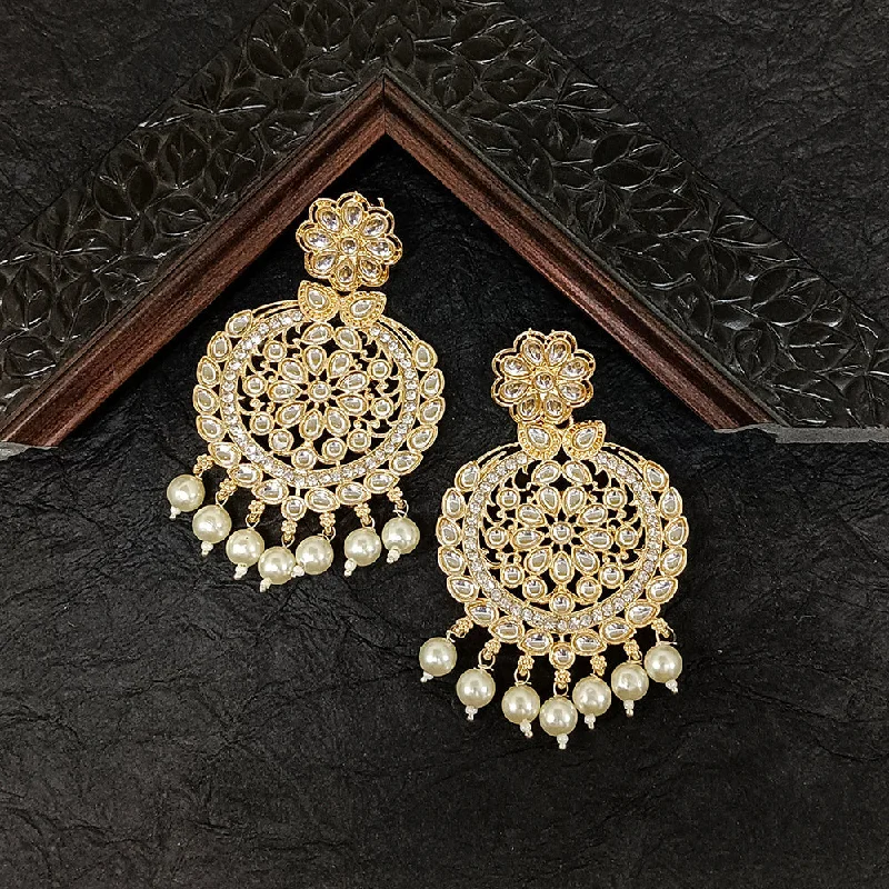 custom gold earrings for women-Bhavi Jewels Gold Plated Kundan Stone Dangler Earrings