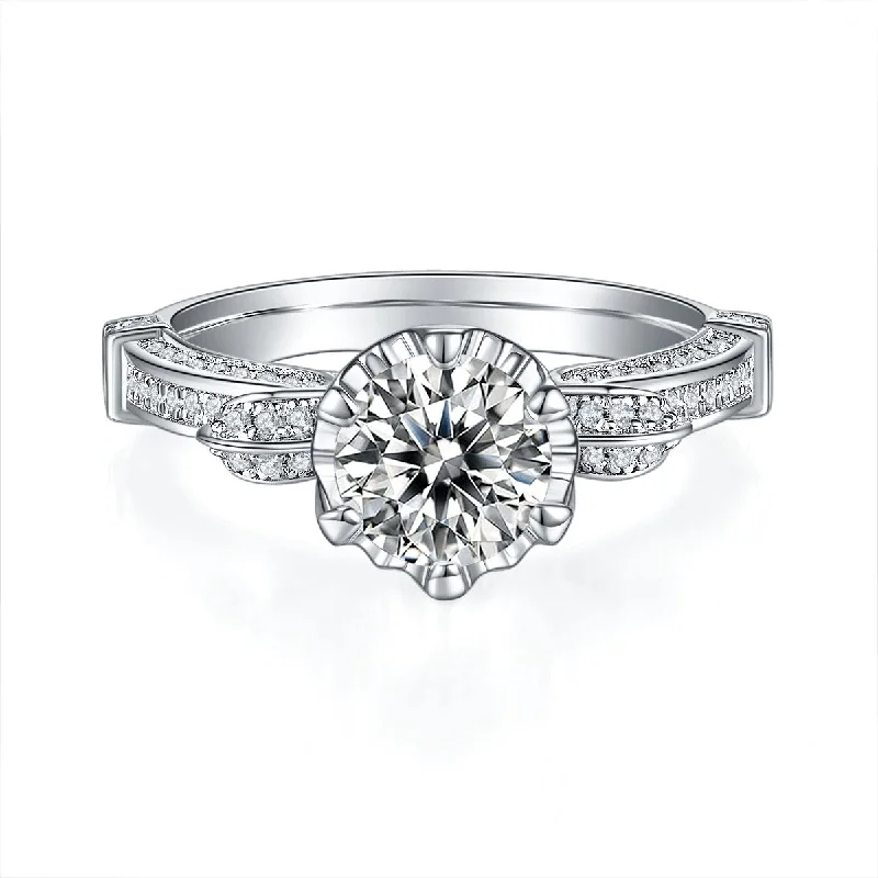 cushion-cut engagement rings for women-1Ct D Color Antique Style Round Diamond Engagement Ring