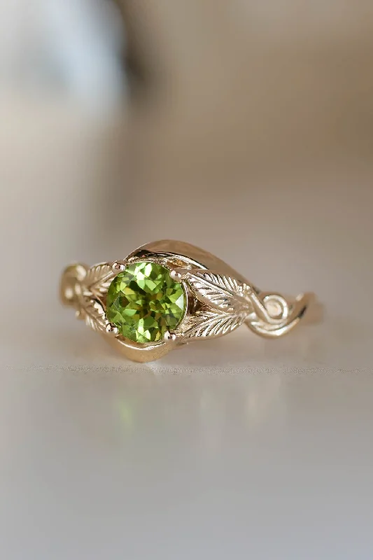 bridal engagement rings with diamonds-Nature proposal ring with peridot, leaves ring / Azalea