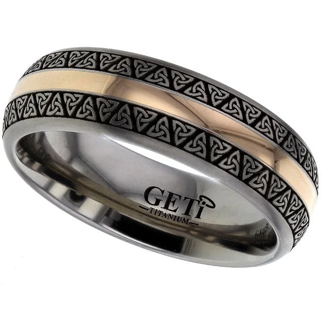 luxury diamond rings for women-Titanium And Rose Gold Celtic Knotwork Triquerta Ring - 2210-18R-DTRIN