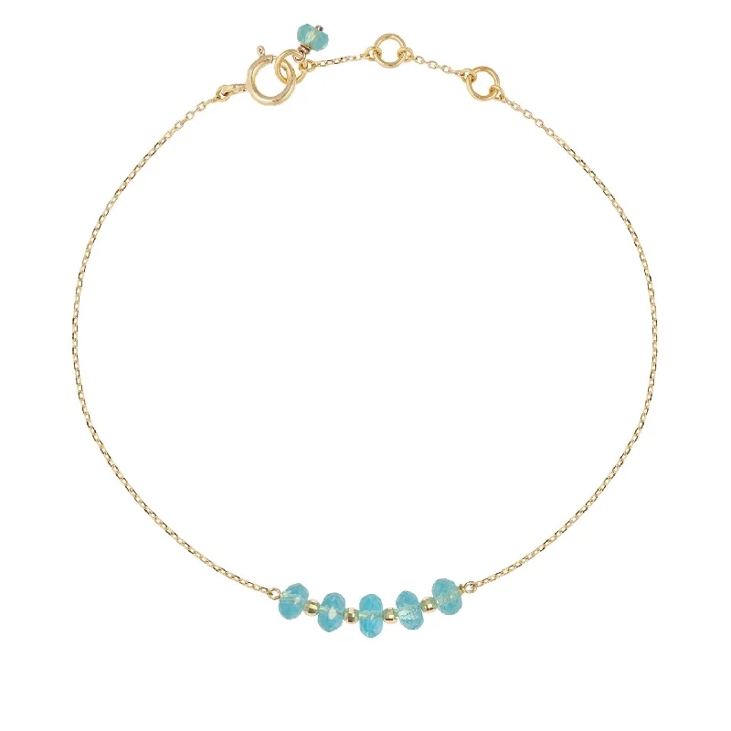 simple gemstone bracelets for women-Gold Bead Bar Bracelet Apatite - 18k Gold